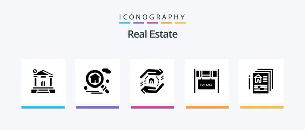 Real Estate Glyph Icon Pack Including Sale Real Real Estate — Vettoriale Stock