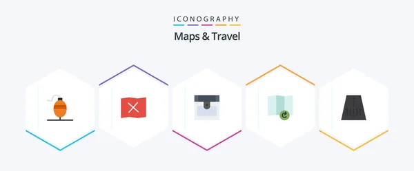 Maps Travel Flat Icon Pack Including Treasure Route — 图库矢量图片
