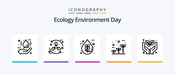 Ecology Line Icon Pack Including Solar Battery Leaf Water Eco — Archivo Imágenes Vectoriales