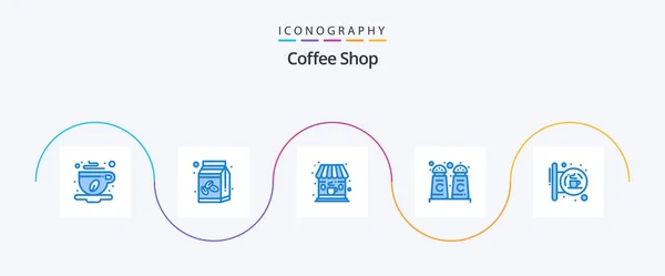 Coffee Shop Blue Icon Pack Including Shop Coffee Cafe Board — 图库矢量图片
