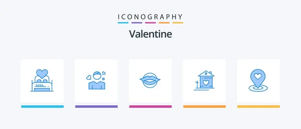 Valentine Blue Icon Pack Including House Beauty Avatar Face Mouth — Vetor de Stock