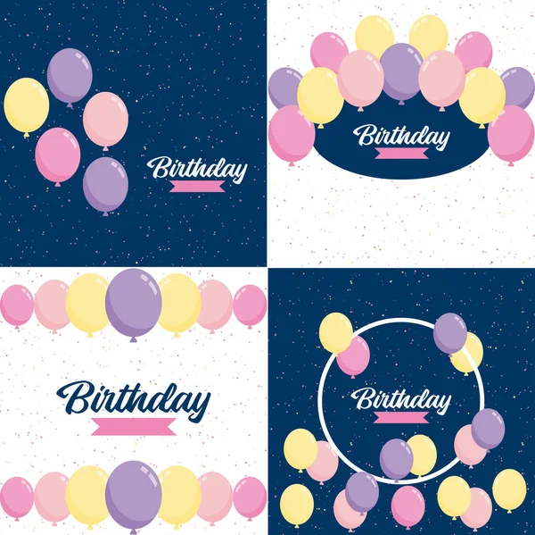 Happy Birthday Design Pastel Color Scheme Hand Drawn Cake Illustration — Vetor de Stock