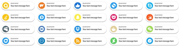 Card Style Follow Icons Custom Message Option Popular Social Media — Stockvector