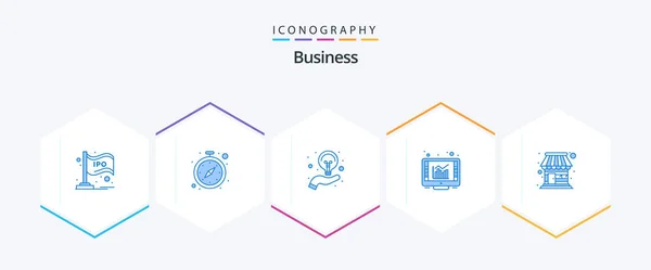 Business Blue Icon Pack Including Building Online Watch Graph Idea — Image vectorielle