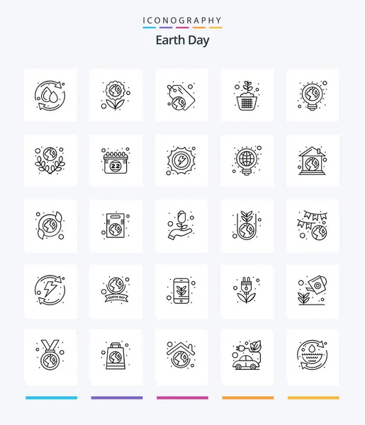 Creative Earth Day Outline Icon Pack Eco Plant Green Growing — Stok Vektör