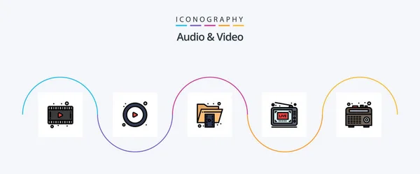 Audio Video Line Filled Flat Icon Pack Including Recorder Boom — Stock vektor