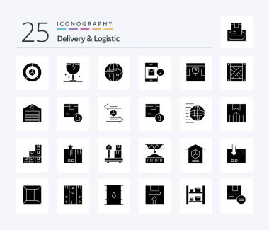 Delivery And Logistic 25 Solid Glyph icon pack including delivery. application. logistic. service. export