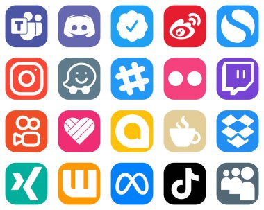 20 Professional Social Media Icons such as flickr. waze. sina and instagram icons. Gradient Icon Bundle