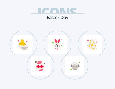 Easter Flat Icon Pack 5 Icon Design. egg. face. baby. rabbit. animal