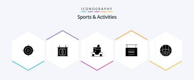 Sports and Activities 25 Glyph icon pack including basketball. activities. golf car. sports. finish