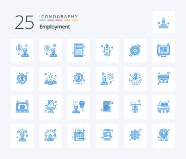 İş 25 Mavi Renkli simge paketi, CV dahil. Hedef. İş. Strateji. uzay gemisi