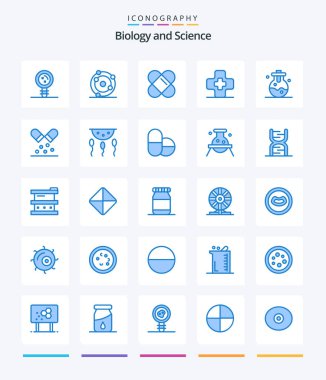 Yaratıcı Biyoloji 25 Mavi ikon paketi. Kapsül gibi. Laboratuvar. Biyokimya. Kimyasal. tıbbi