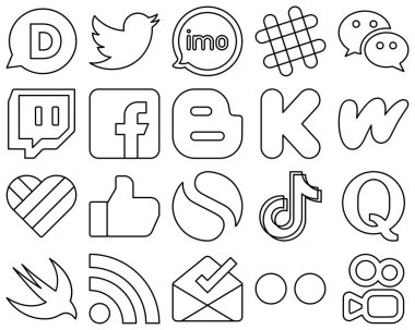 Bütünüyle düzenlenebilir ve çok yönlü 20 Black Outline Sosyal Medya Simgesi, fon gibi. blog. Konuşuyoruz. Blog yazarı ve FB simgeleri. Yaratıcı ve yüksek çözünürlüklü