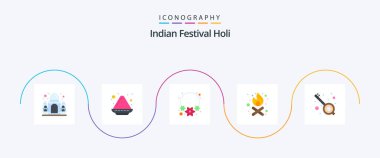 Holi 5 Simge Paketi, parti de dahil. Müzik. Çiçek. Hindistan. ateş