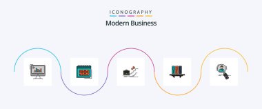 Modern Business Line Flat 5 Icon Pack 'i doldurdu. Liderleri dahil. İş. İş. Büyüme. zamanlama