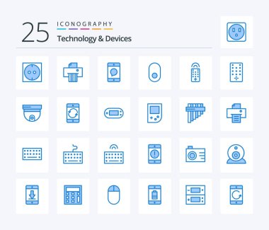 Çatı dahil 25 Aygıt Mavi Renk simgesi paketi. Televizyon. Mesaj var. Uzaktan. kablosuz