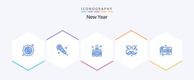 New Year 25 Blue icon pack including photography. camera. fire. glasses and mustaches. funny clipart