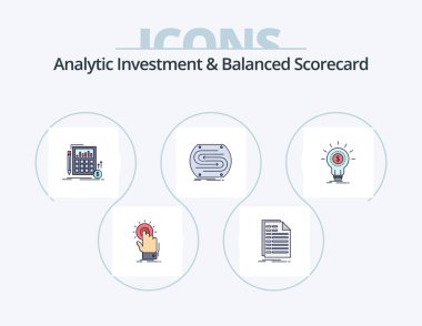 Analitik Yatırım ve Dengeli Puan Çizgisi Simge 5 Simge Tasarımı 'nı doldurdu. Dolar. Banknot. derecesi. Strateji. ölçü
