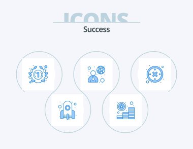 Başarılı Mavi Simge Paketi 5 Simge Tasarımı. Eğil. Adamım. Sıralama. küresel. iş