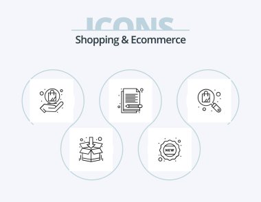 Alışveriş ve Ticaret Hattı Simge 5 Simge Tasarımı. Satış. Rozet. online. Alışveriş. çevrim