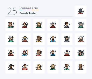 Kadın Avatar 25 Satır İşletme dahil ikon paketi. Kadın. Golfçü. Çalışan. dişi ağ geliştirici