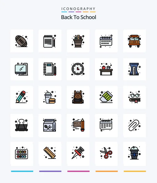 Creative Back School Line Filled Icon Pack Transport Bus Pen — Wektor stockowy