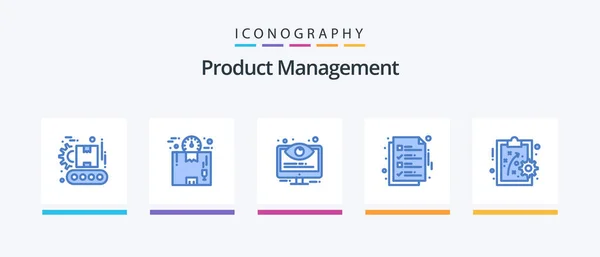 Product Management Blue Icon Pack Including Document Time Delivery Options — Image vectorielle