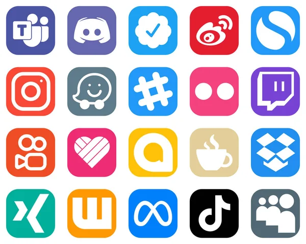 Professional Social Media Icons Flickr Waze Sina Instagram Icons Gradient — Stock Vector