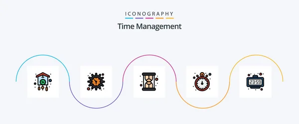 Time Management Line Filled Flat Icon Pack Including Minute Watch — Stockový vektor
