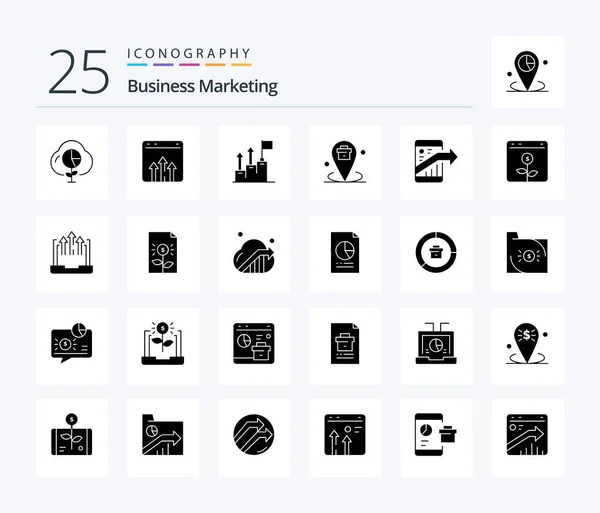 Business Marketing Solid Glyph Icon Pack Including Location Business Growth — Image vectorielle