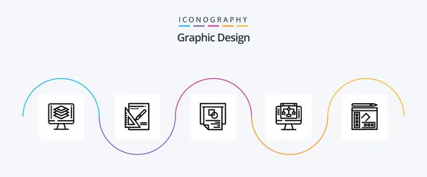 Graphic Design Line Icon Pack Including Notebook Presentation Computer Share — Stockvector