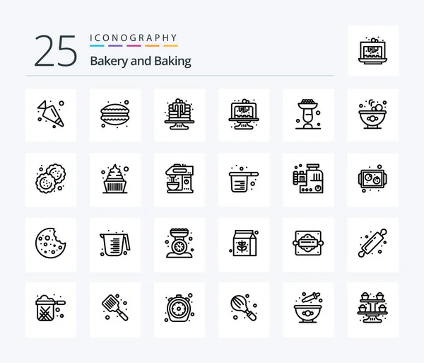 Baking Line Icon Pack Including Food Stand Birthday Cupsakes Cooking — Stockvector