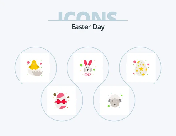 Easter Flat Icon Pack Icon Design Egg Face Baby Rabbit — Archivo Imágenes Vectoriales