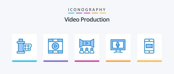 Video Production Blue Icon Pack Including Mobile Screen Start Monitor — Image vectorielle