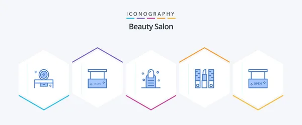 Beauty Salon Blue Icon Pack Including Beauty Spa Lipstick Close — Stock Vector