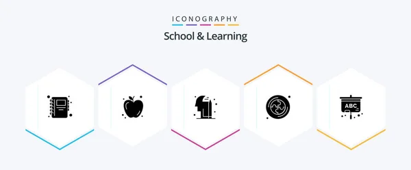 School Learning Glyph Icon Pack Including Pencile Education Projector — Image vectorielle
