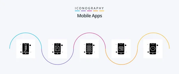Mobile Apps Glyph Icon Pack Including Mobile Calendar App App — Stok Vektör