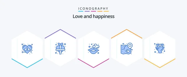 Love Blue Icon Pack Including Flowers Wedding Lips Strategy Love — Stock vektor
