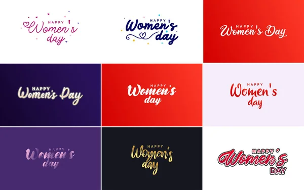 March 8Th Typographic Design Set Happy Women Day Text — Vetor de Stock