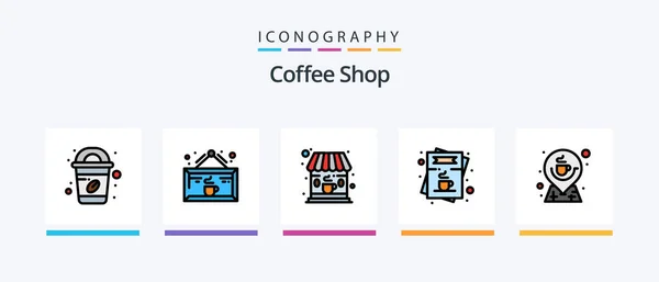Coffee Shop Line Filled Icon Pack Including Coffee Bean Caffeine — Stockvector