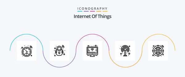Internet Things Line Icon Pack Including Internet Monitor Globe Router — Wektor stockowy
