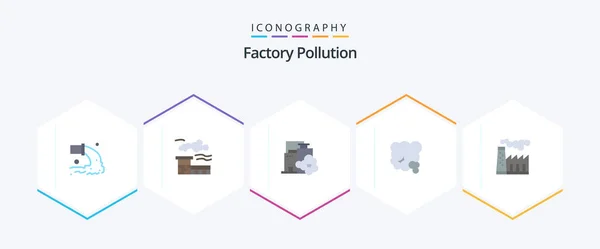 Factory Pollution Flat Icon Pack Including Pollution Pollution Factory Environment — Stock Vector