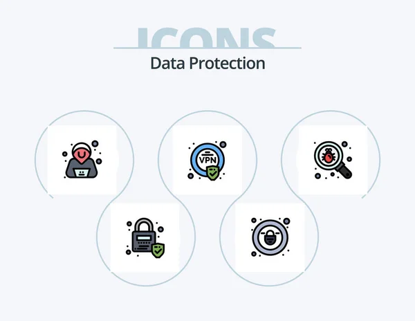 Data Protection Line Filled Icon Pack Icon Design Security Lock — Wektor stockowy