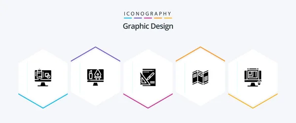 Graphic Design Glyph Icon Pack Including Map Crop Success Layout — Image vectorielle
