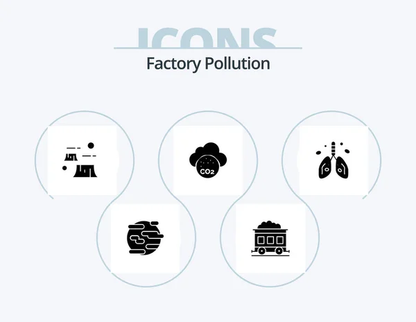 Factory Pollution Glyph Icon Pack Icon Design Cancer Pollution Factory —  Vetores de Stock