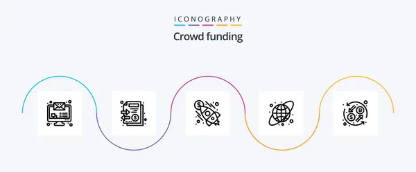 Crowdfunding Line Icon Pack Including Transformation Currency Exchange Launch Currency — Wektor stockowy
