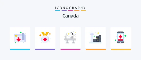 Canada Flat Icon Pack Including Cell Toronto Architecture Landmark Canada — 图库矢量图片