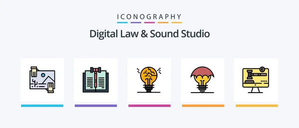 Digital Law Sound Studio Line Filled Icon Pack Including Digital — Stock Vector