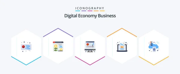 Digital Economy Business Flat Icon Pack Including Digital Graph Computing — Vector de stock