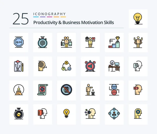 Productivity Business Motivation Skills Line Filled Icon Pack Including Trophy — Stok Vektör